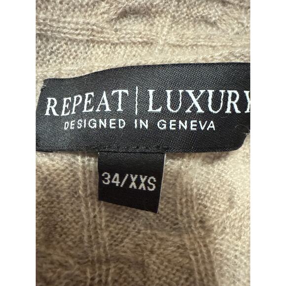 Repeat 100% Cashmere Tan Cable Knit Open Front Long Sleeve Cardigan Sweater XXS - Picture 3 of 4